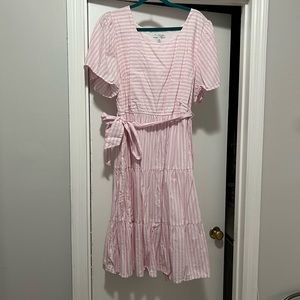 Kim Rogers Pink and White Striped Midi Dress